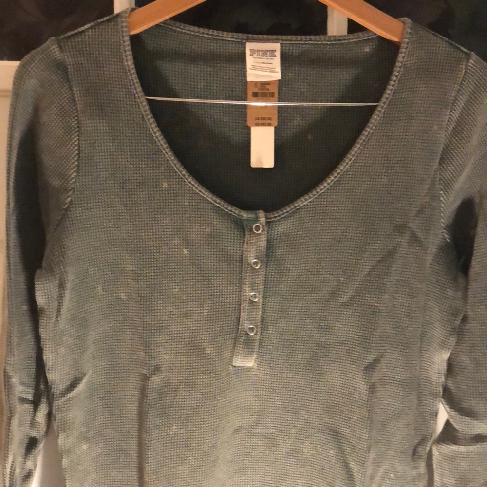 BNWT Pink Victorias Secret Henley Style Long sleeve Thermal Nightgown Grey Large